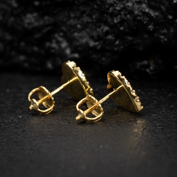 Women’s Heart Honey Comb Set 925 Sterling Silver 14K Yellow Gold Stud Earrings - Picture 3 of 5